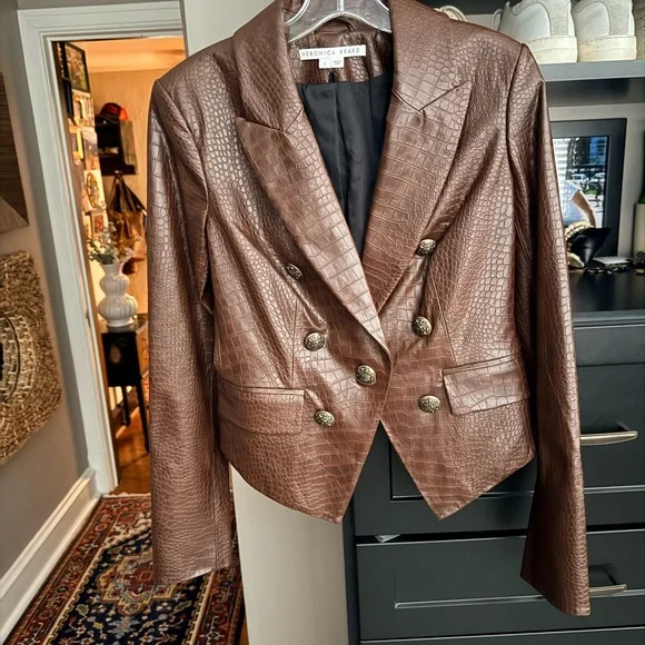 Veronica Beard Brown Croc-Embossed Blazer - Picture 1 of 4